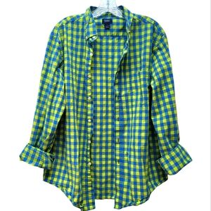 REED EDWARD | Blue & Neon Green Gingham Button-down, Sz. L